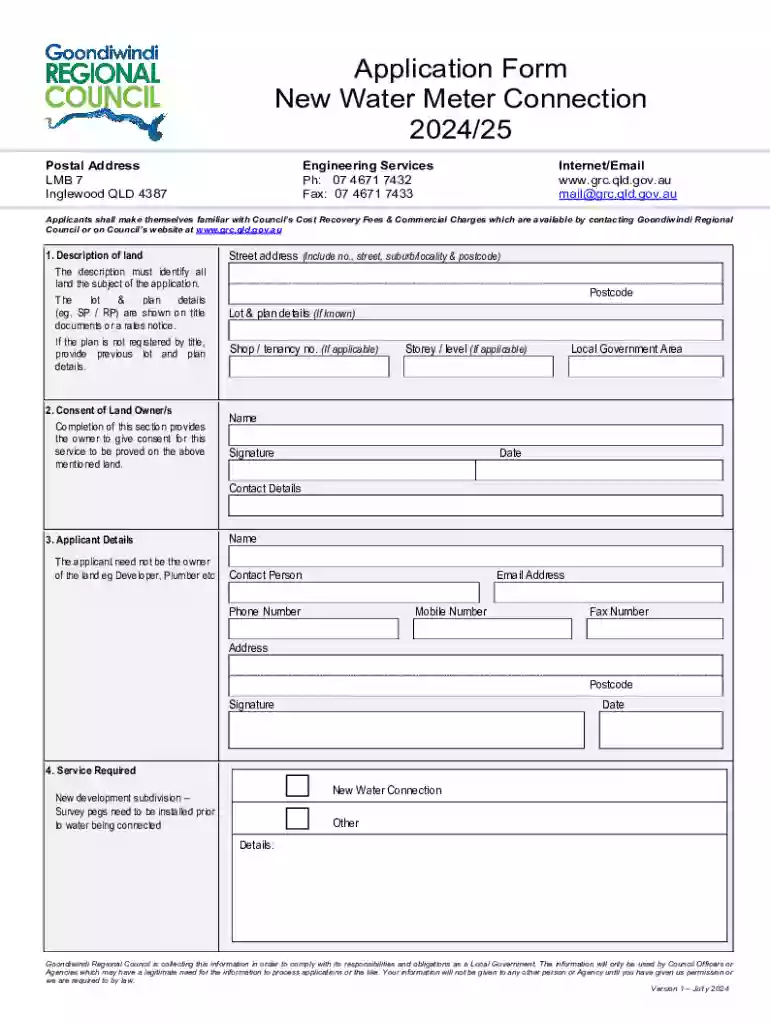 Fillable Online Application Form New Water Meter Preview on Page 1