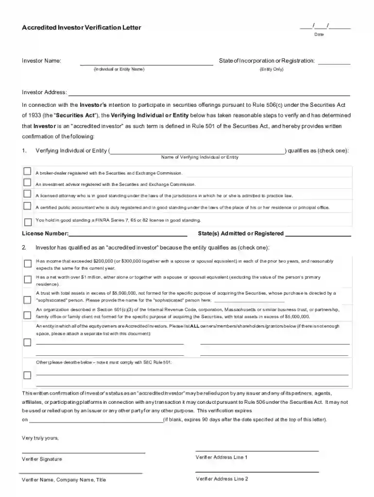 accredited investor letter form Preview on Page 1