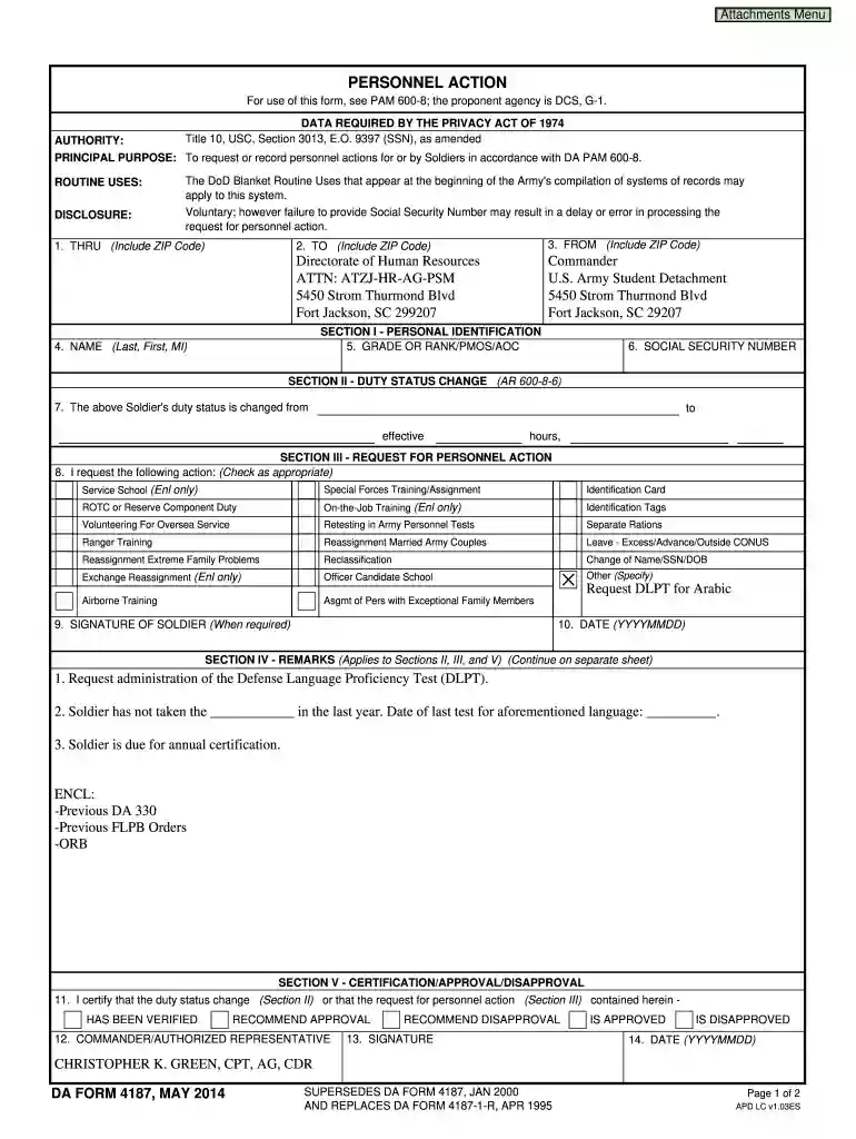 da form 4187 Preview on Page 1