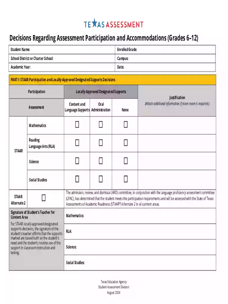 Decisions Regarding Assessment Participation and Accommodations (KindergartenGrade 5) Decisions Rega Preview on Page 1