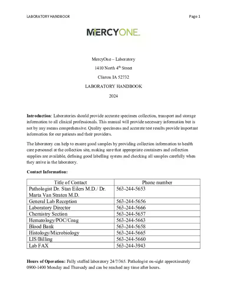 Department of Laboratory Medicine: Services and Specimen Preview on Page 1