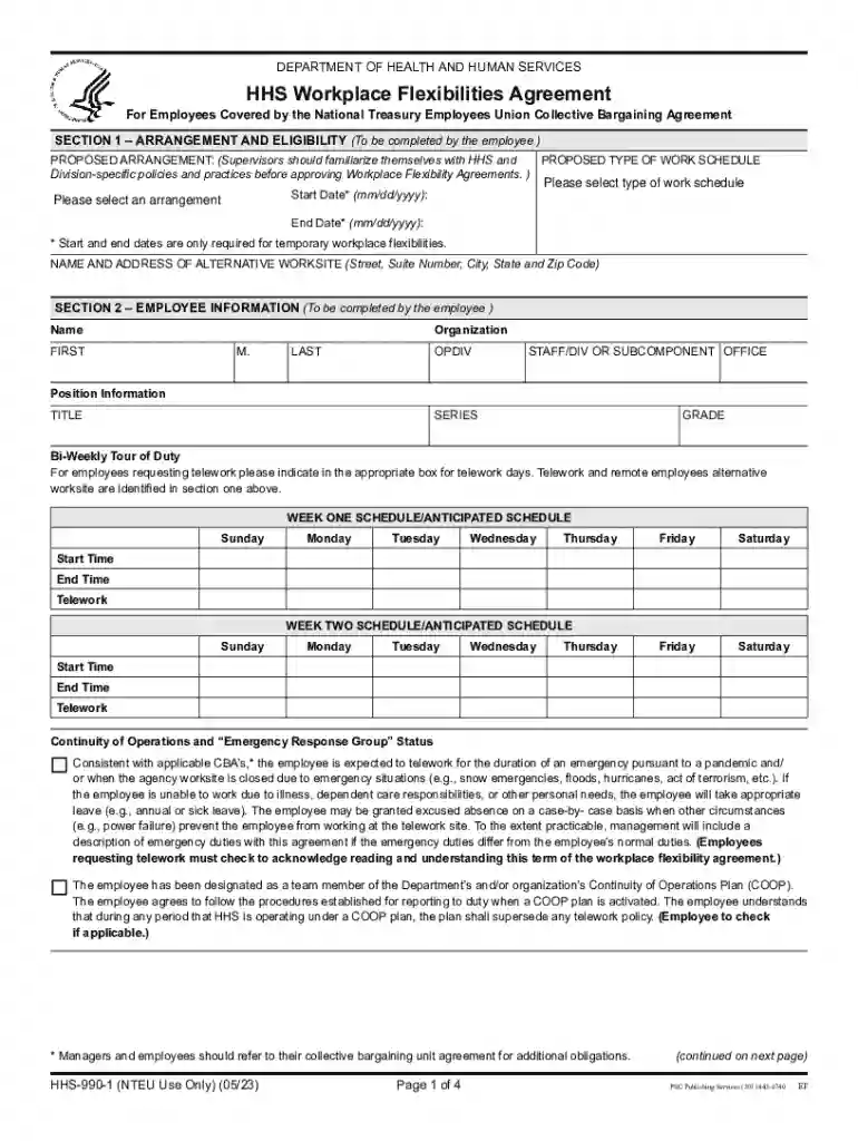 Form HHS-990-1 HHS Workplace Flexibilities Agreement Preview on Page 1