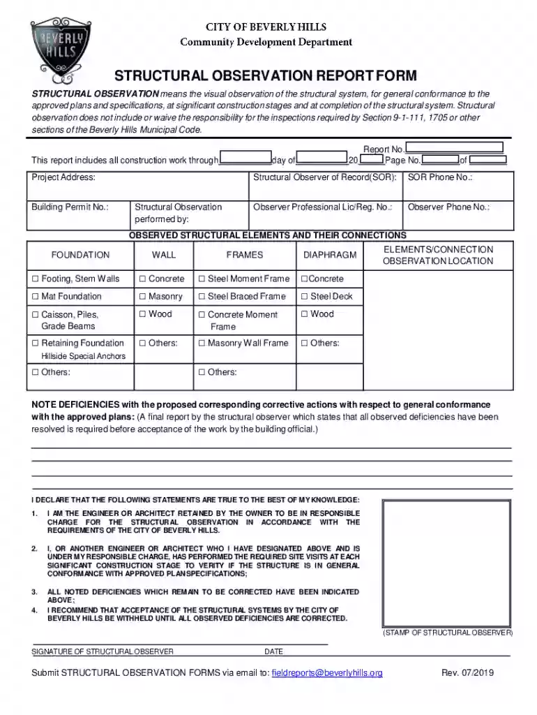Structural Observation Report Form - Los Angeles Preview on Page 1