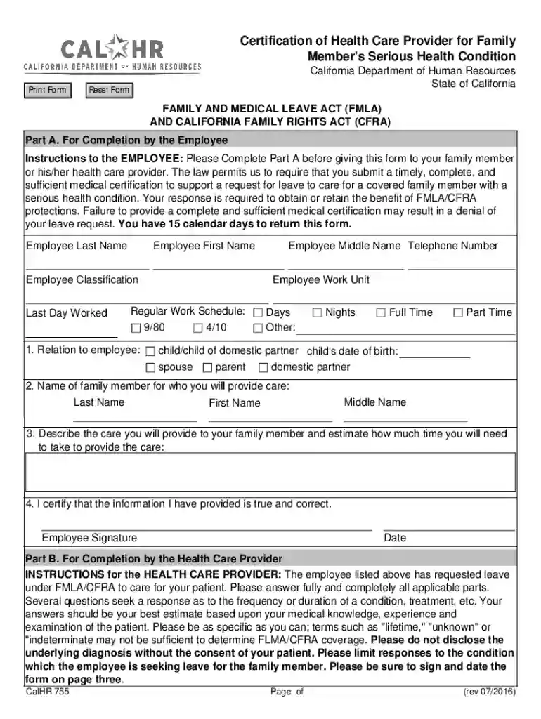 Certification of Health Care ProviderEmployee's or Family Preview on Page 1