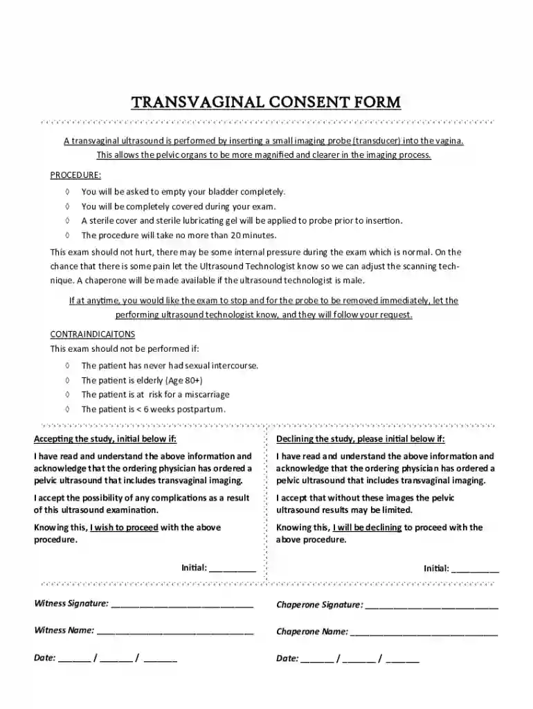 Transvaginal Ultrasound Consent Form Preview on Page 1