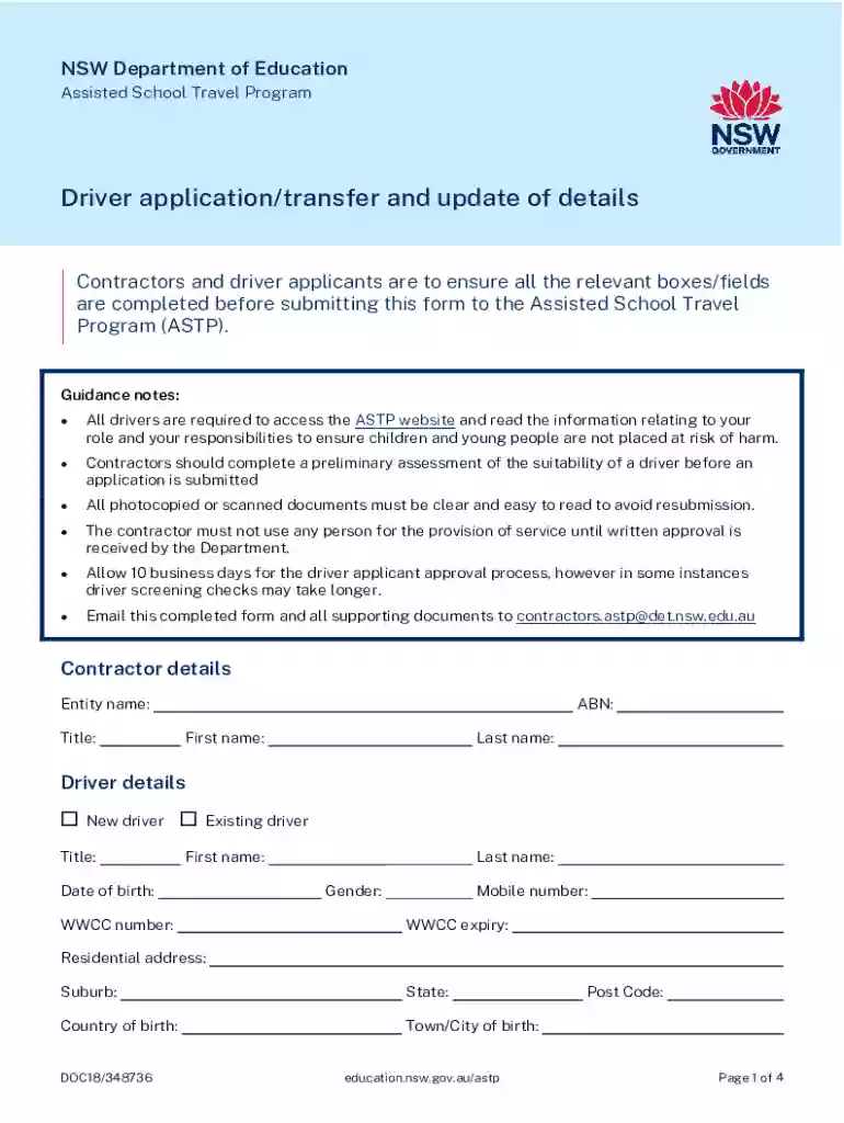 Driver application transfer and update of details Preview on Page 1