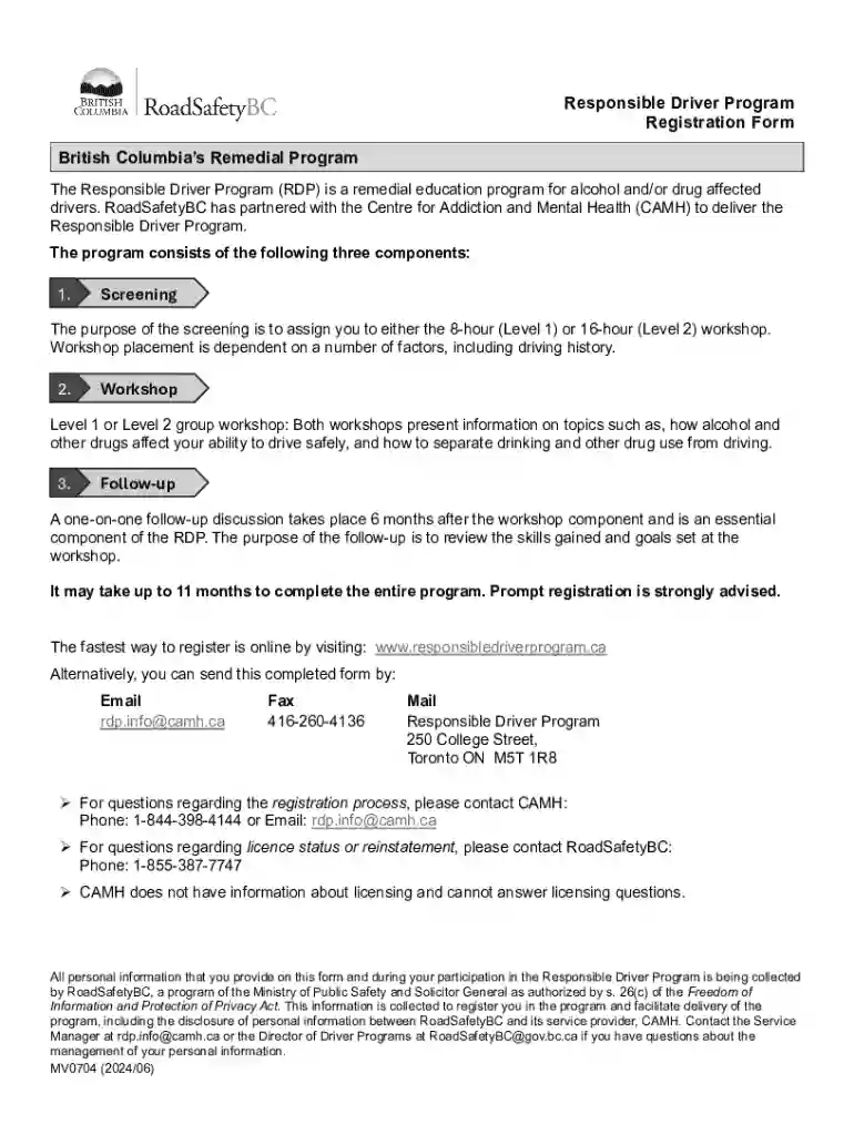 Responsible Driver Program Registration Form Preview on Page 1