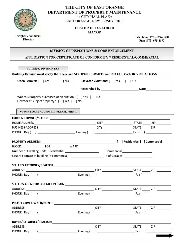 east orange certificate of occupancy Preview on Page 1