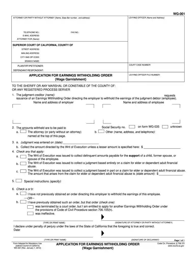 form wg 001 Preview on Page 1