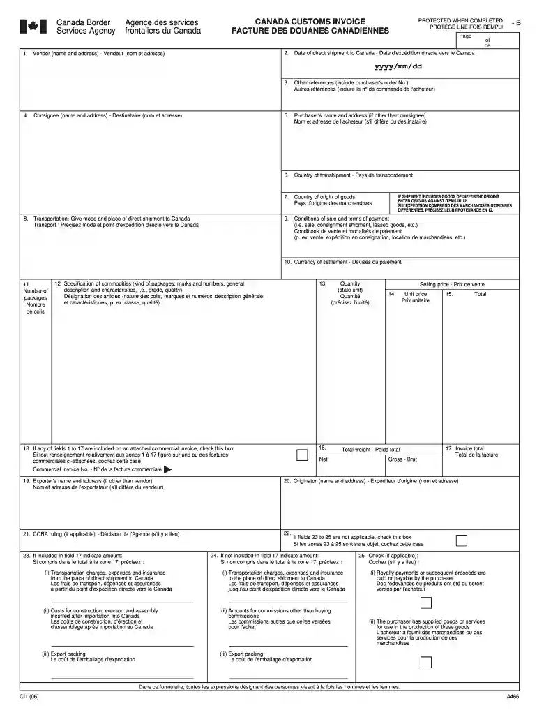 CANADA CUSTOMS INVOICE FACTURE DES ... - Hercules Preview on Page 1