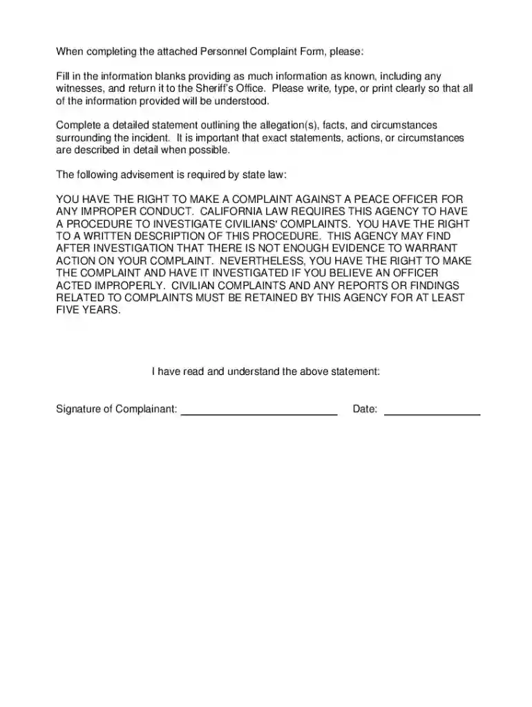 El Dorado County Sheriff's Office Citizen Complaint Preview on Page 1