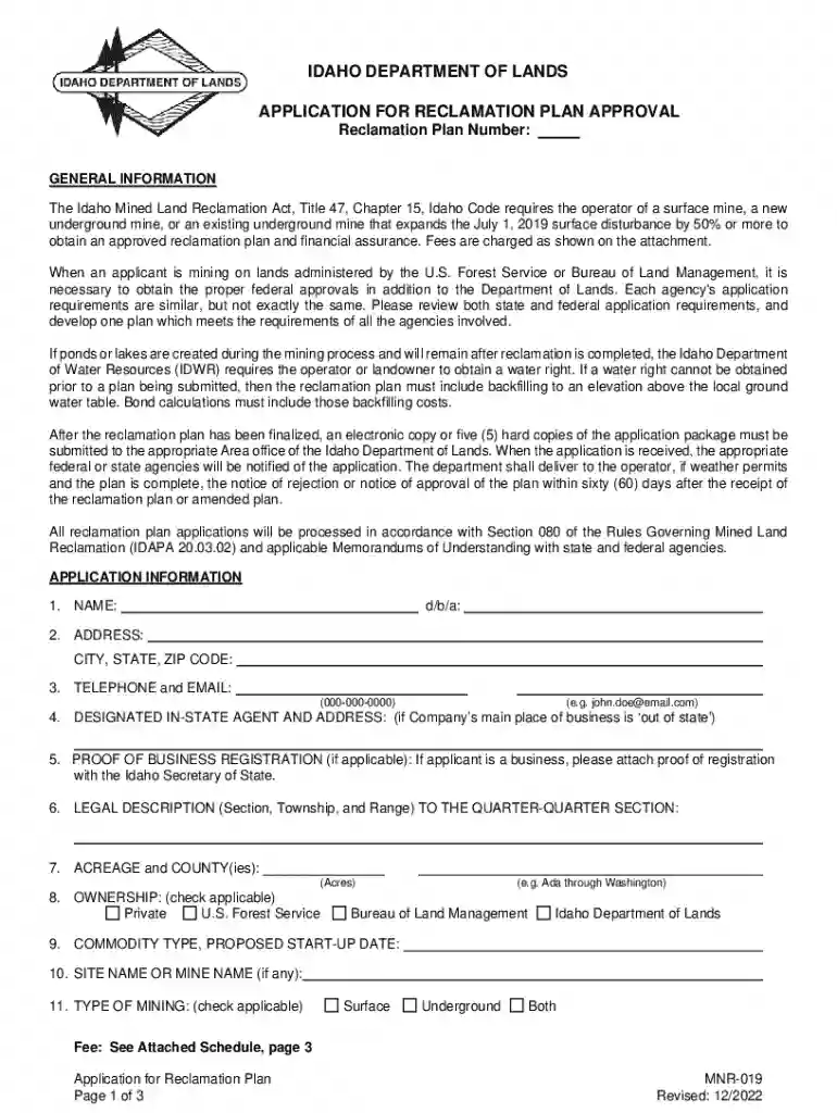 Mined Land Reclamation - Idaho Department of Lands Preview on Page 1