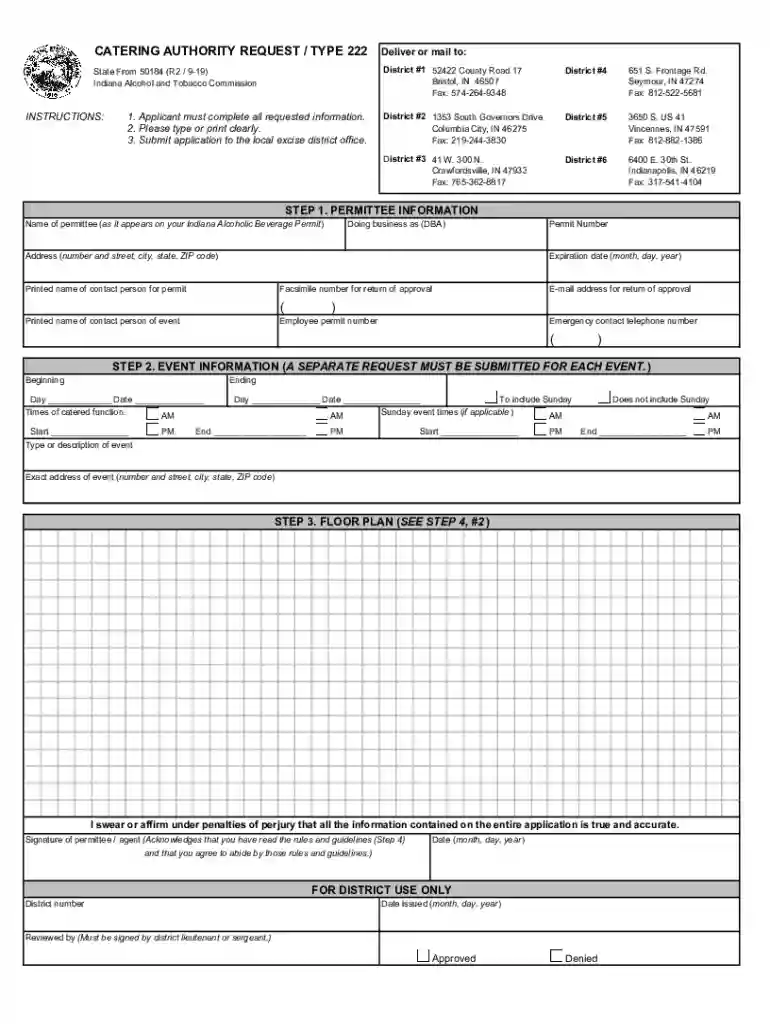 CATERING AUTHORITY REQUEST TYPE 222 Deliver or Preview on Page 1