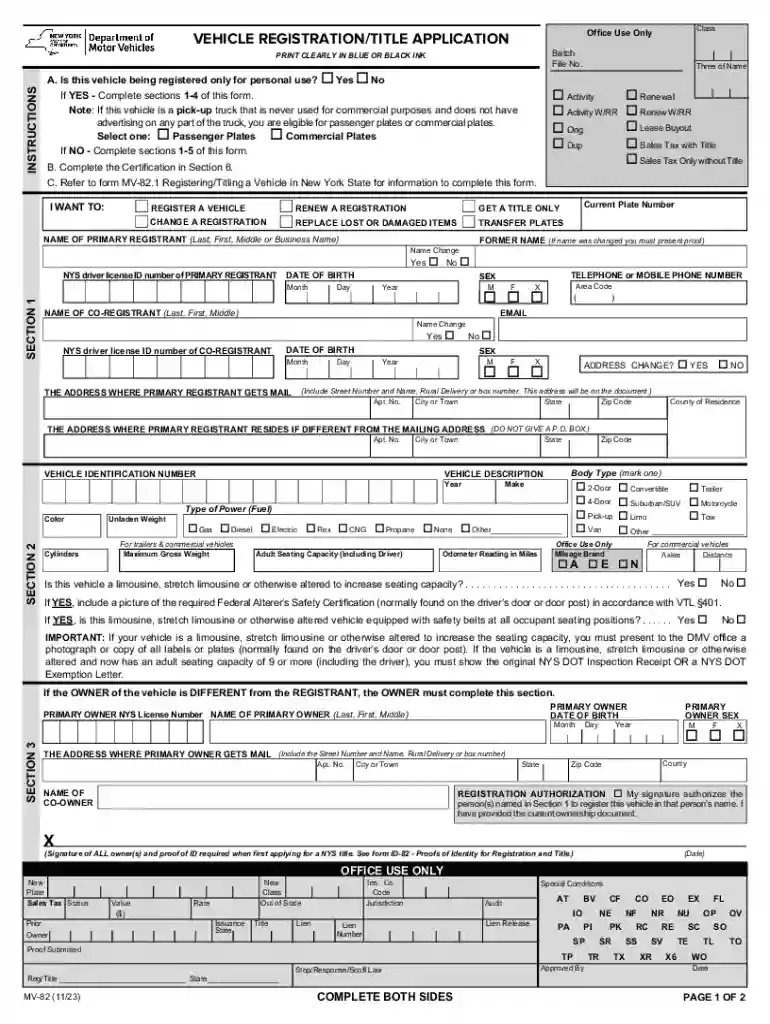 ny dmv form mv 82 Preview on Page 1