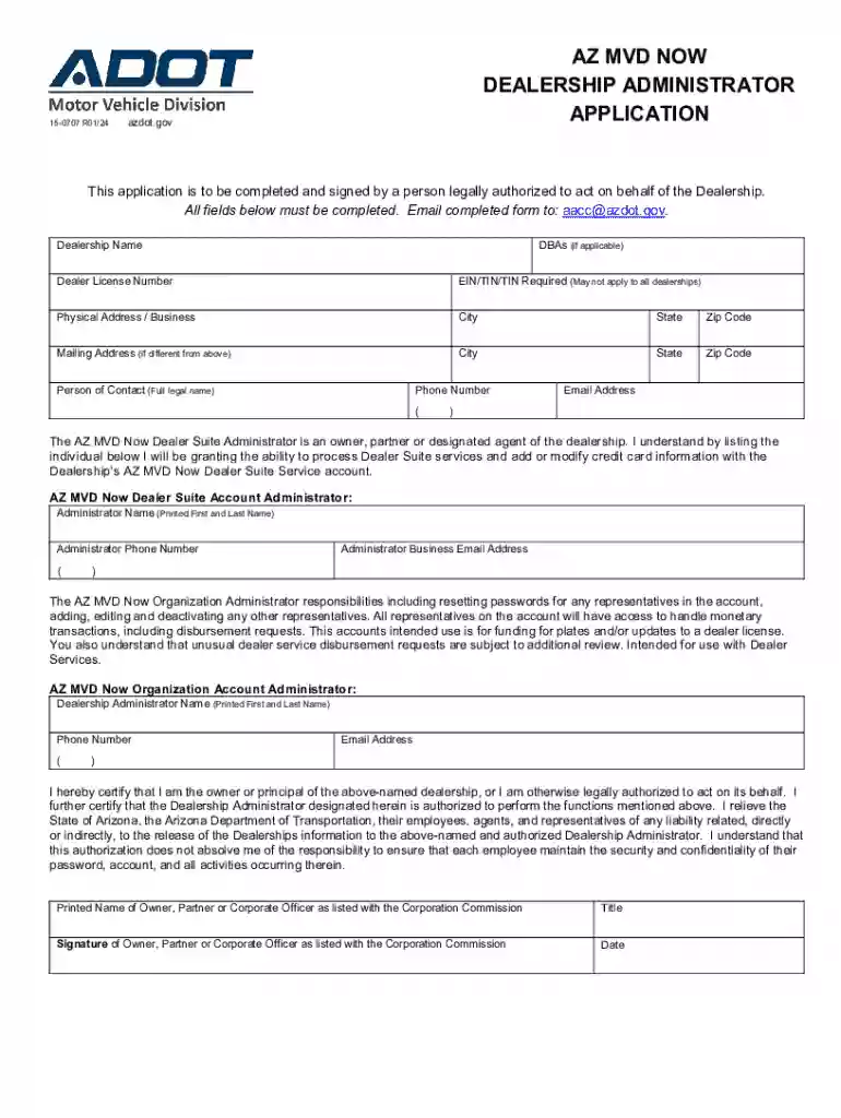 Dealership Administrator Application Preview on Page 1