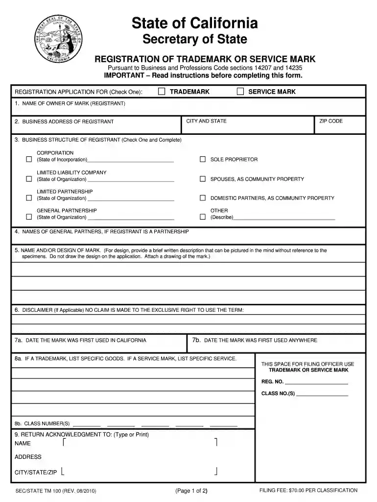 california trademark search Preview on Page 1