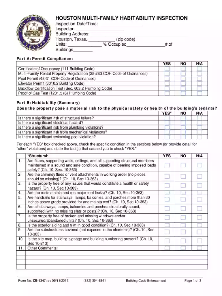 HOUSTON MULTI-FAMILY HABITABILITY INSPECTION Preview on Page 1