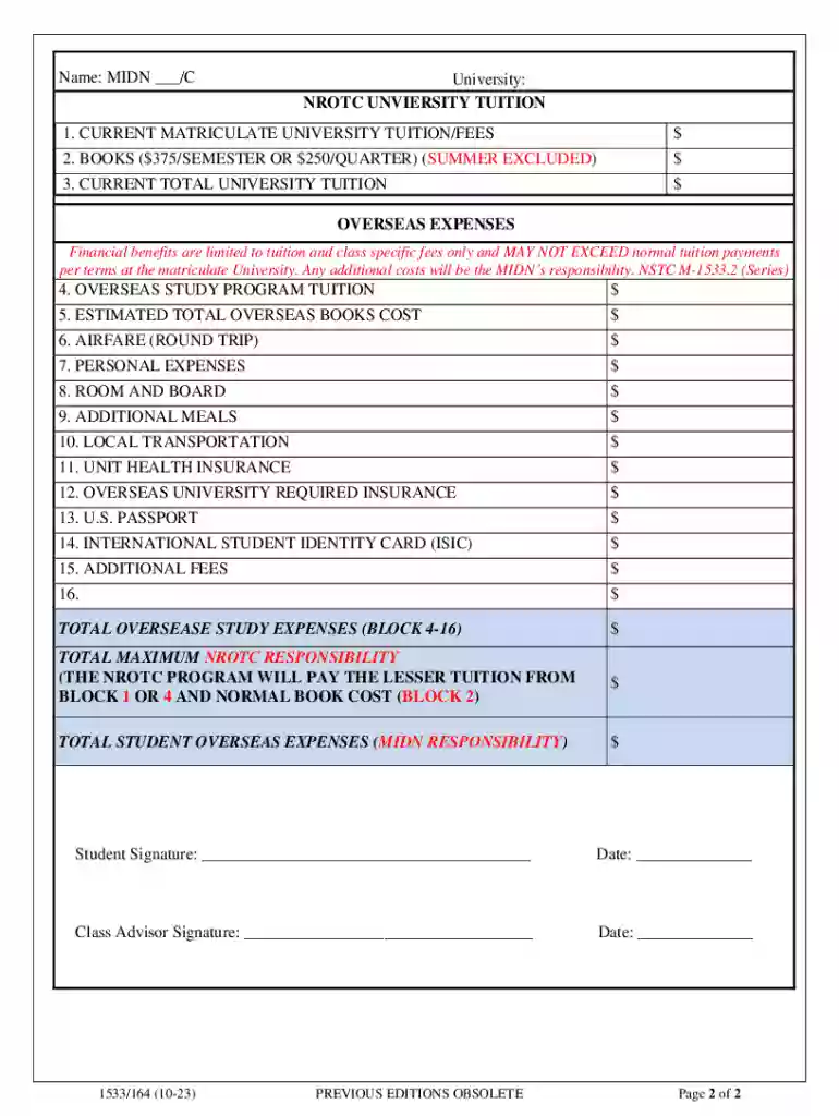 OVERSEAS STUDY COST SHEET BREAKDOWN PRIVACY ACT Preview on Page 1