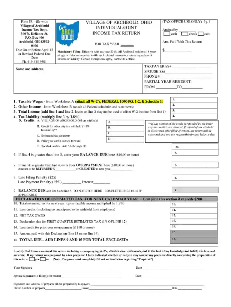 ohio individual income tax return form Preview on Page 1