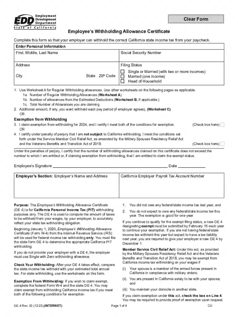4 employee withholding form Preview on Page 1