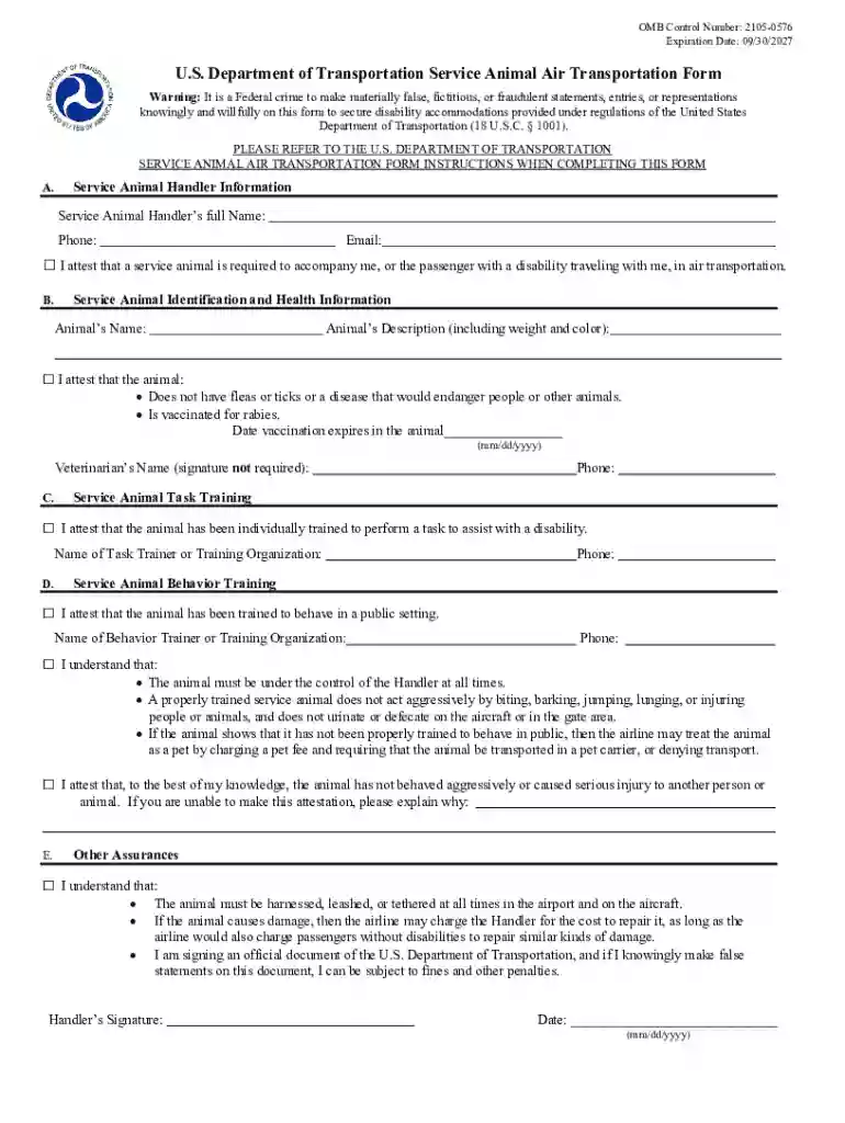 dot animal air transportation form Preview on Page 1