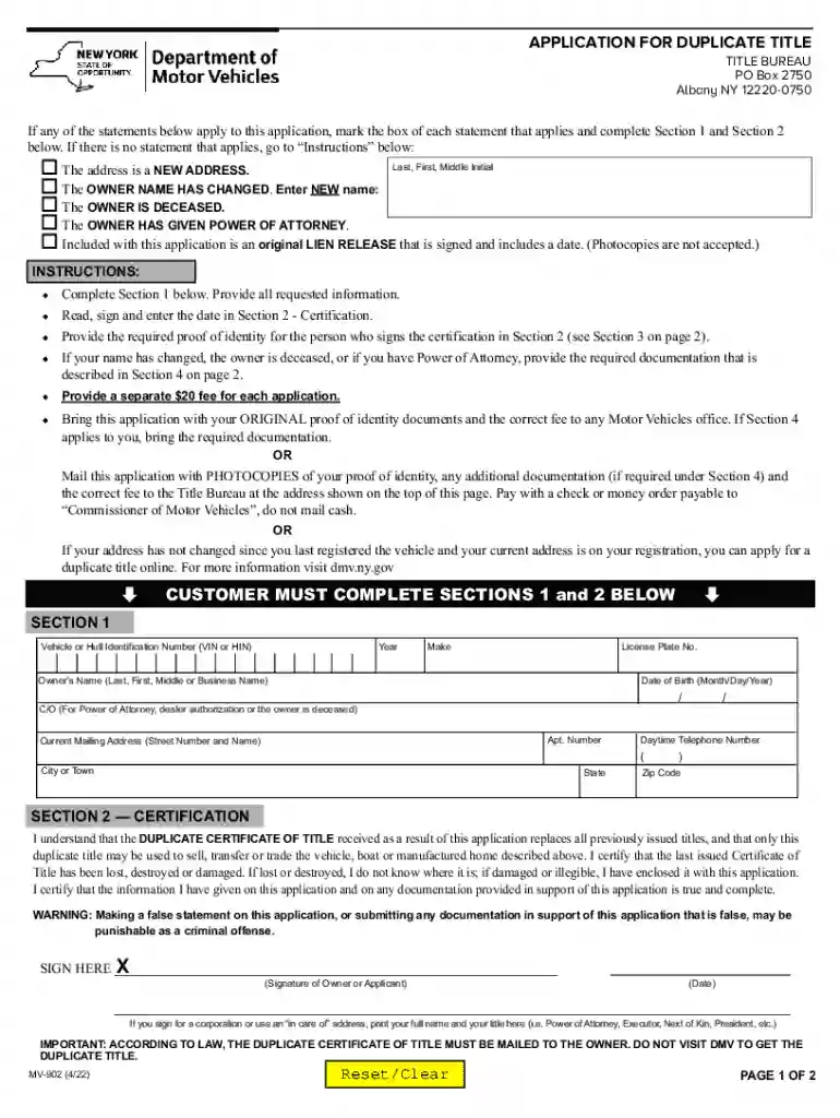 APPLICATION FOR DUPLICATE TITLE Use this form to request a duplicate (replacement) vehicle title by Preview on Page 1