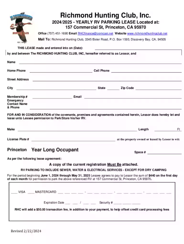 2024 2025 - YEARLY RV PARKING LEASE Located at Preview on Page 1