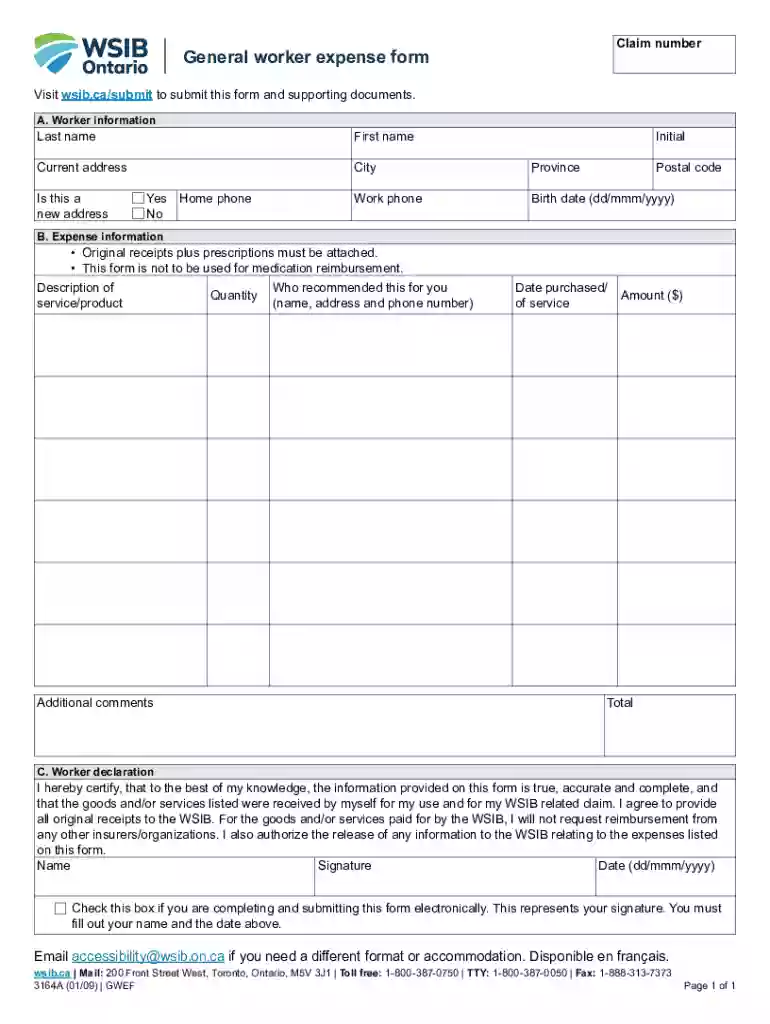 wsib general worker expense form Preview on Page 1