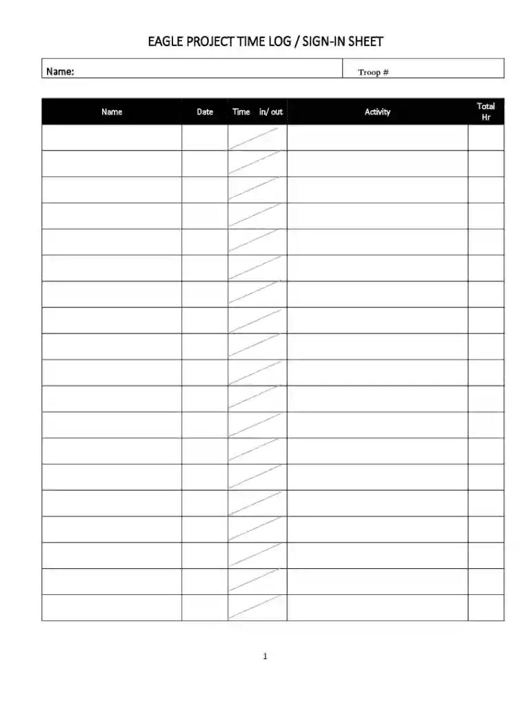Eagle Scout Project Time Log Preview on Page 1