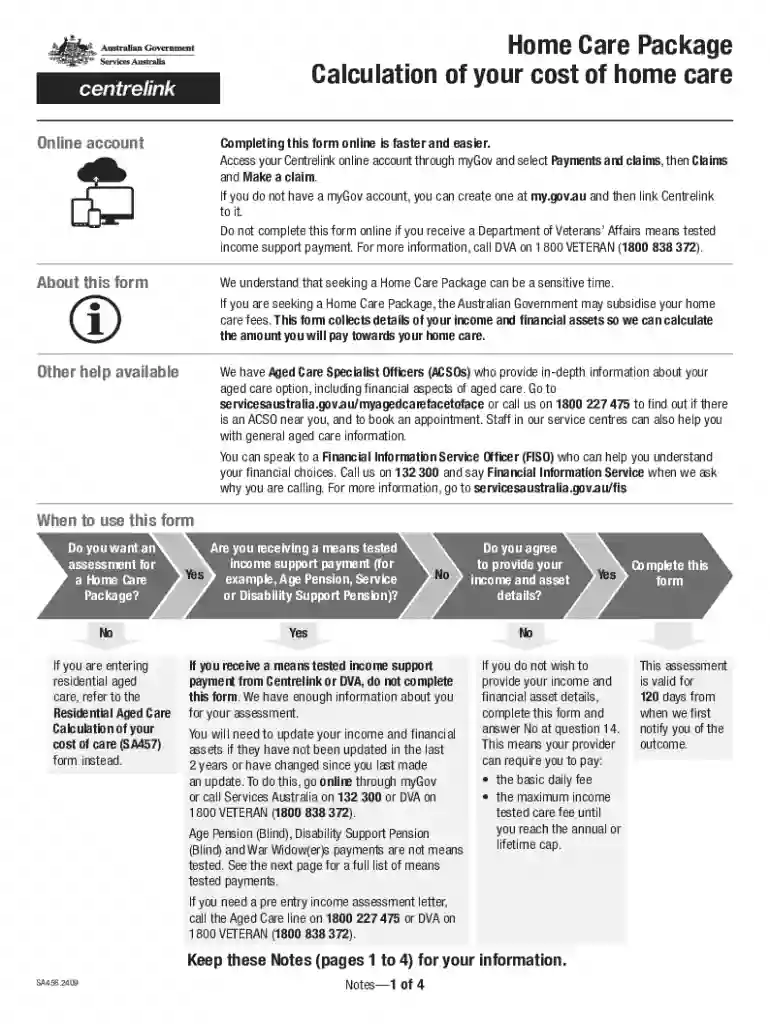 Home Care Package Cost Calculation Form Preview on Page 1