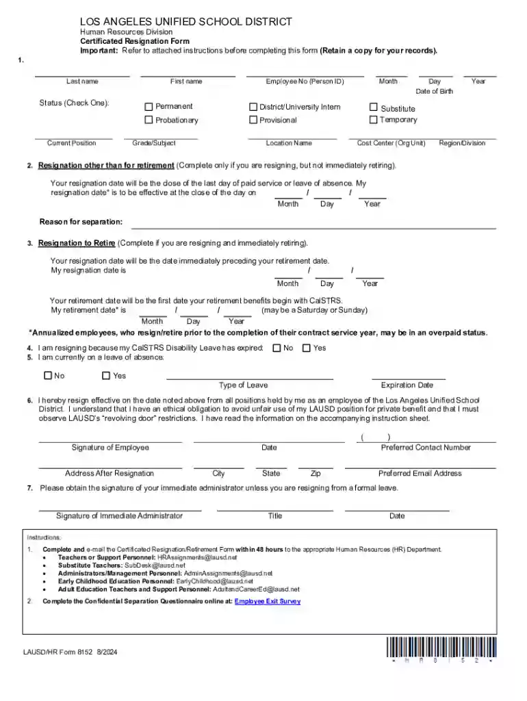 8152Certificated Resignation Form03 2018 Unprotected doc Preview on Page 1