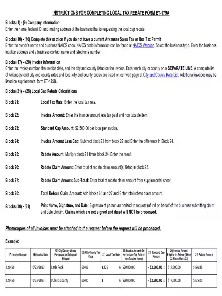 Arkansas Local Tax Rebate Form ET-179A Preview on Page 1