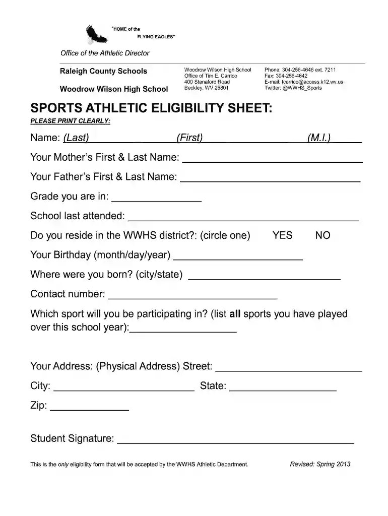eligibility form for sports Preview on Page 1