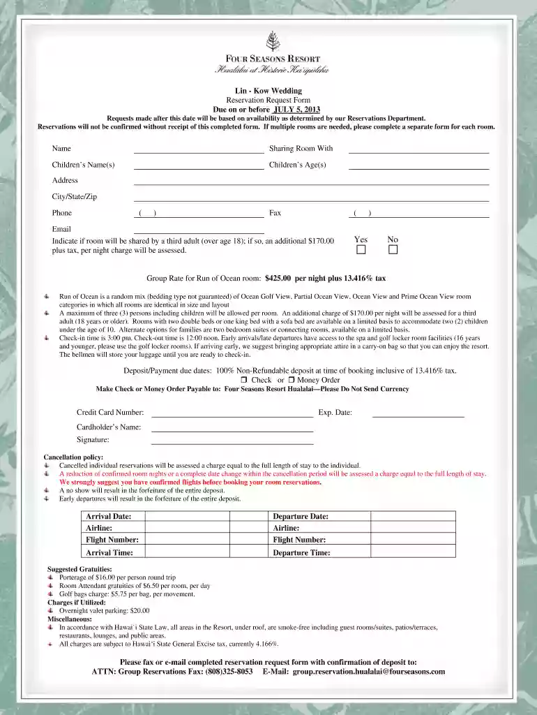 wedding reservation form Preview on Page 1
