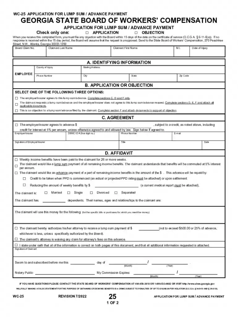APPLICATION FOR LUMP SUM ADVANCE PAYMENT Preview on Page 1