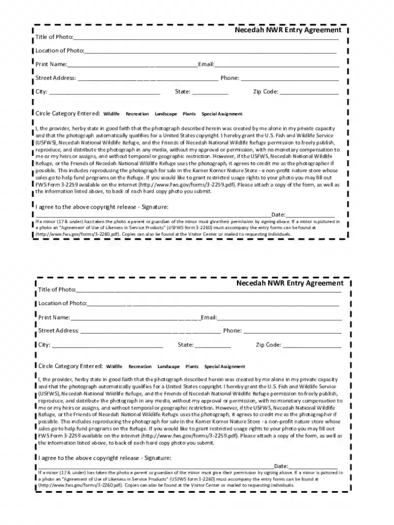 Necedah National Wildlife Refuge Photo Contest Form Photo Contest Form Preview on Page 1