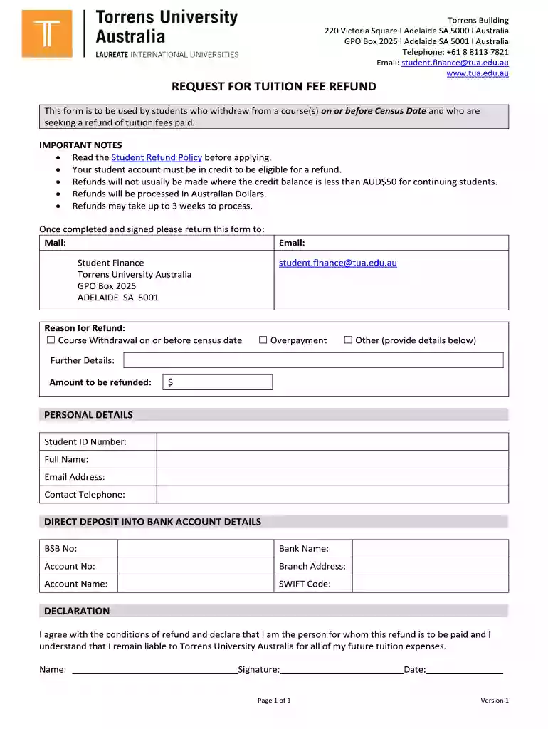 torrens university withdrawal form Preview on Page 1