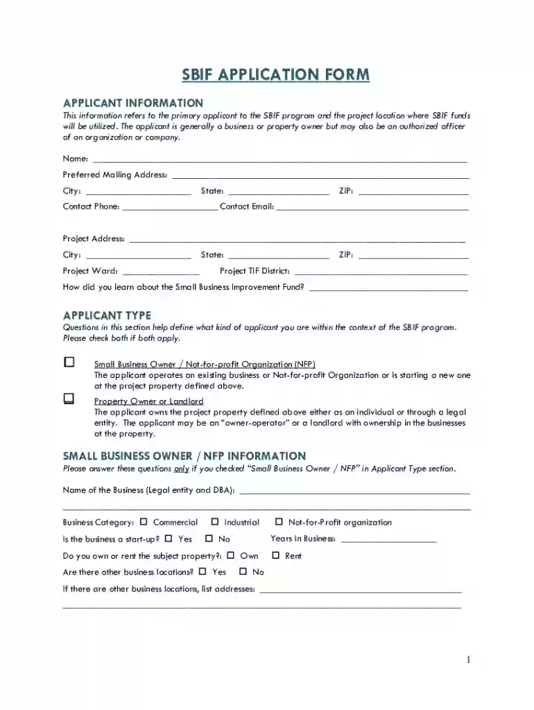 Sbif Application Form - Fill Online, Printable, Fillable, Blank Preview on Page 1