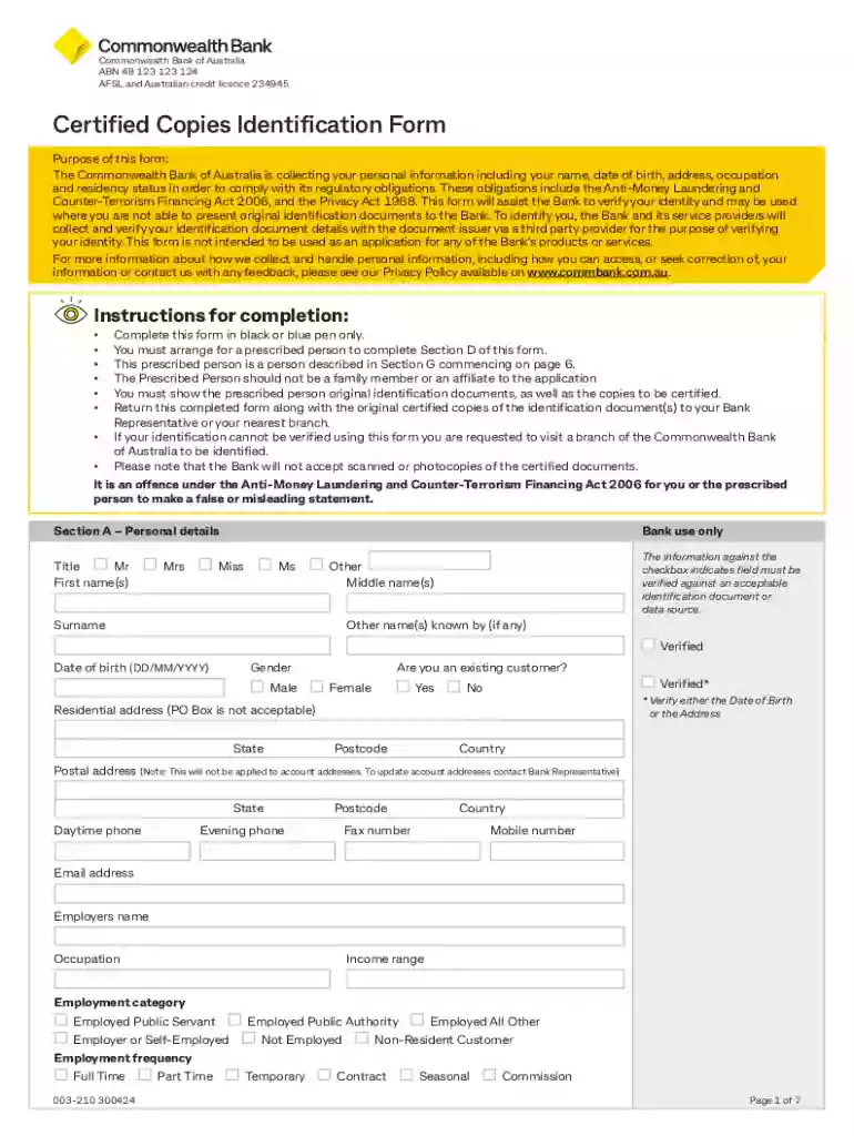 certified copies identification form Preview on Page 1