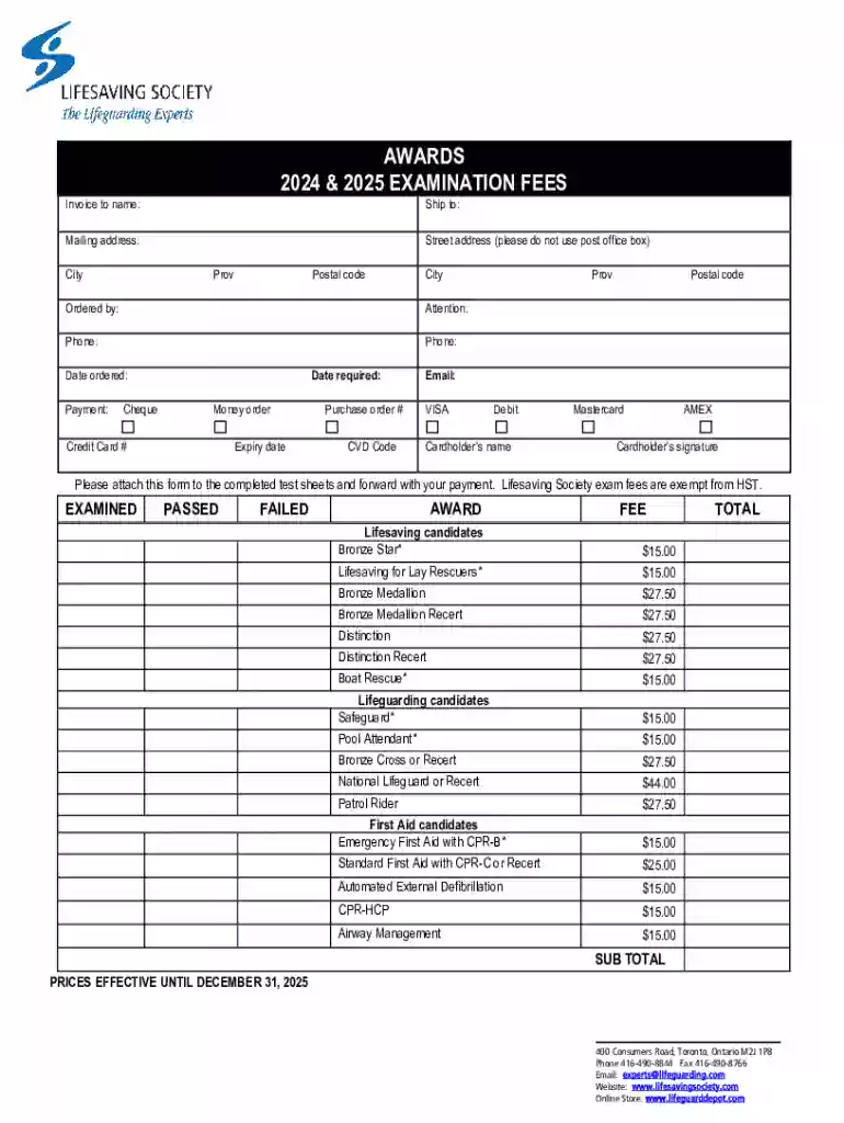 Lifesaving Society Exam Fee Invoice Preview on Page 1