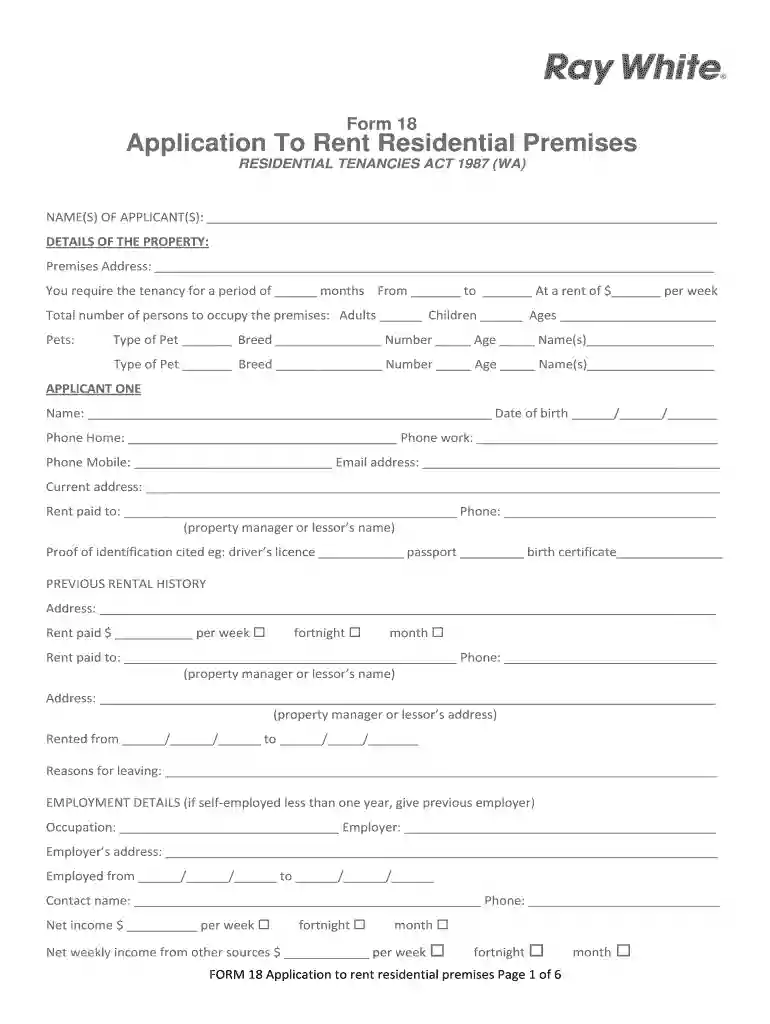 Application To Rent Residential Premises Preview on Page 1
