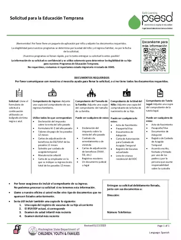Solicitud para la Educacin Temprana - Auburn School District Preview on Page 1