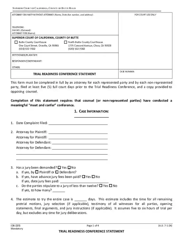 Butte County Superior Court Forms - Fill Online, Printable Preview on Page 1