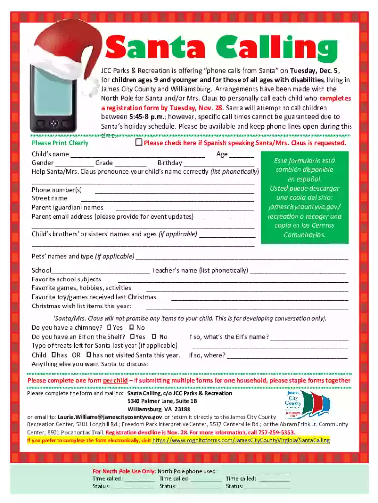 Santa Calling form - English Santa Calling form - English Preview on Page 1