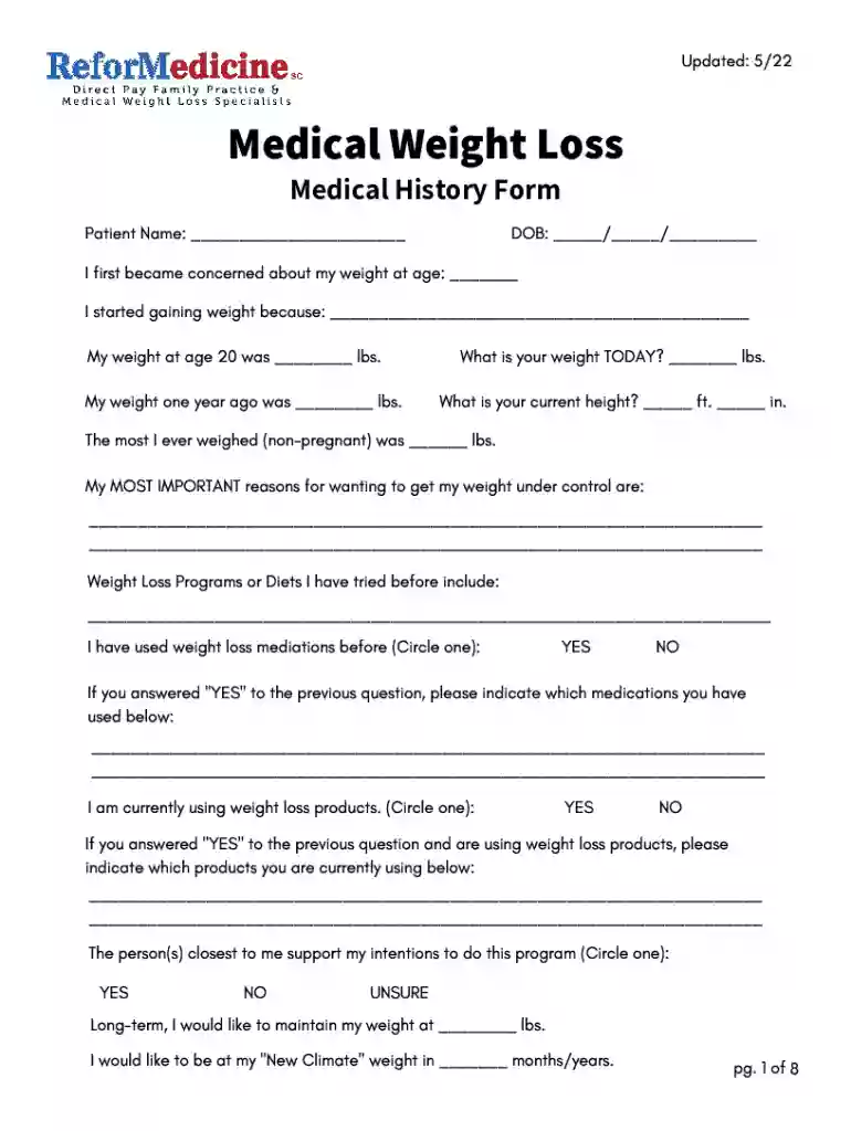 Medical History Form Preview on Page 1