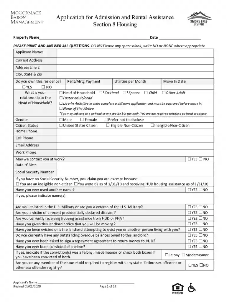 Section 8 Application FormFill Out and Use This PDF Preview on Page 1