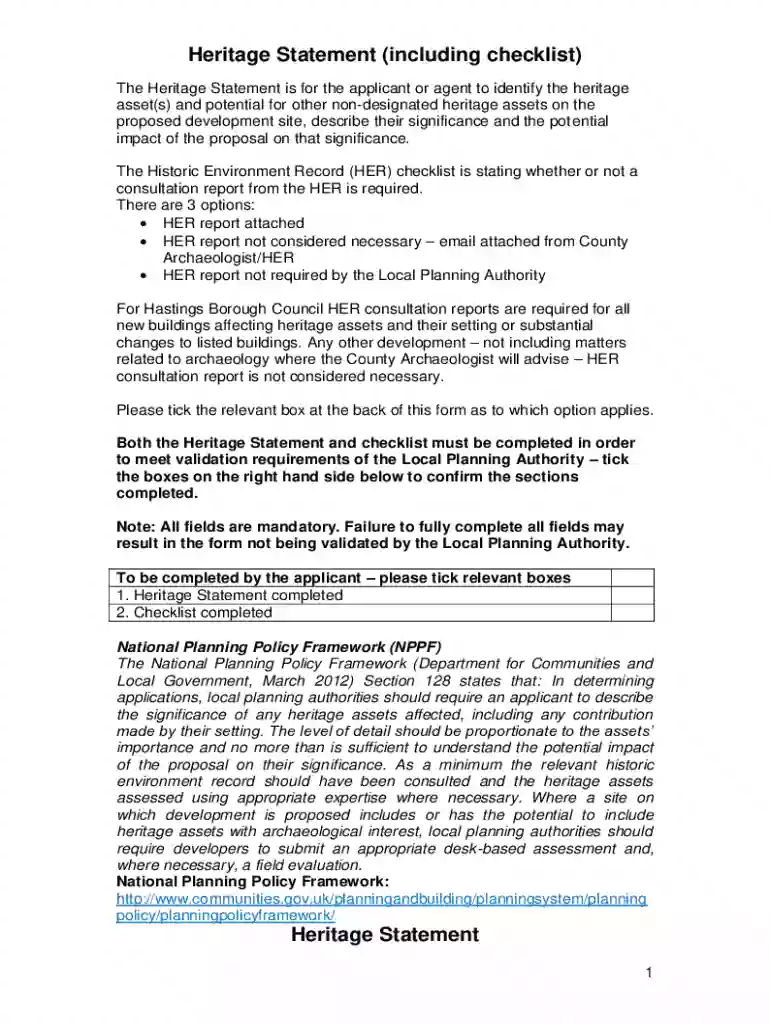 Heritage Statement Template Sussex Preview on Page 1