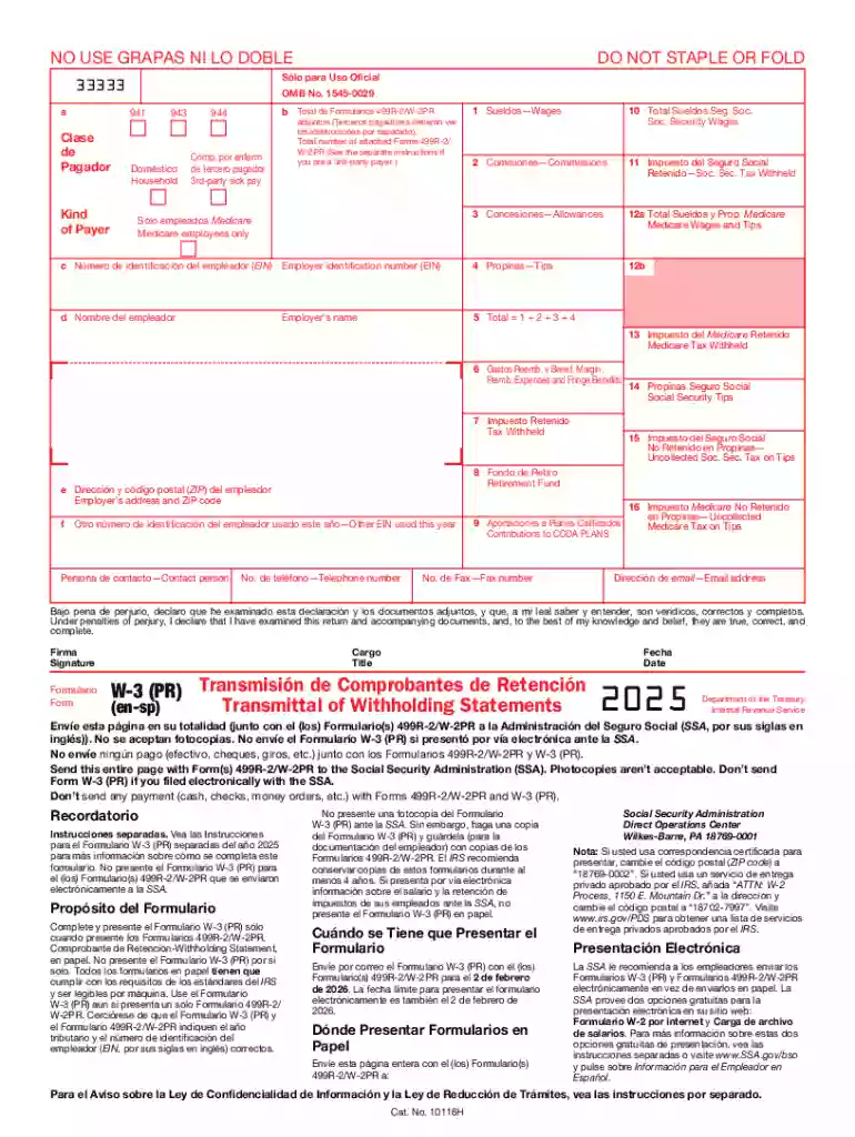 2025 W-3 (PR) (en-sp) Transmittal of Withholding Statements (Puerto Rican Version) Preview on Page 1