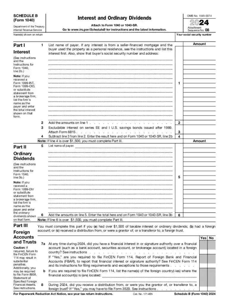 schedule b fillable form 2024 Preview on Page 1