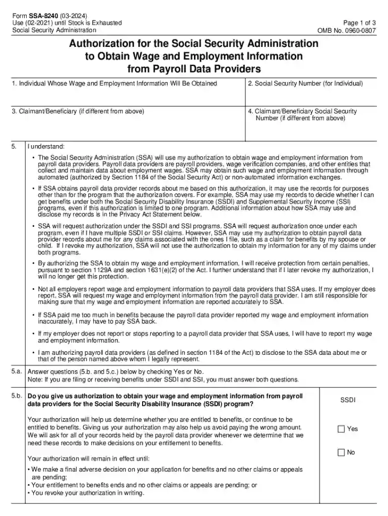 ssa 8240 form Preview on Page 1
